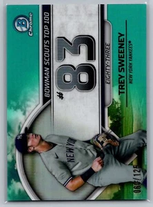 Trey Sweeney 2023 Bowman Scouts Top 100 Aqua Refractor 060/125 #BTP-83 Yankees - Picture 1 of 2