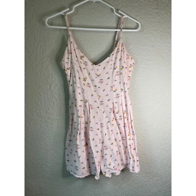 Mini Vestido Forever 21 Floral Mameluco Cuello en V Sin Mangas Rosa Mediano Foto 1 de 3