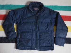VTG 70s Ski Daddle Navy Blue Pack In Down Western Zip Puffer Jacket Coat Mens M - Picture 1 of 9