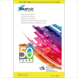 USI WrapSure Thermal Laminating Pouches, Menu Size, 5 Mil, 12x18", 100-Pack - Picture 1 of 1