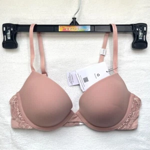 NWT Calvin Klein Women's 34C Soft Stretch Lace Push-Up Plunge Bra QF7578 Subdued - Picture 1 of 8