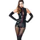 Sexy Patent Leather Playsuits Women Wetlook Faux Latex Catsuits PU Jumpsuits 