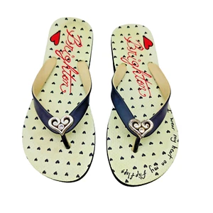Brighton Hearts Black Flat Flops Size- 6M Silver Accent - Picture 1 of 4
