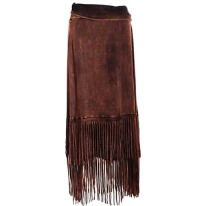 Party Maxi Brown Lightweight Fringe Retro Hippie Skirt M - Picture 1 of 9