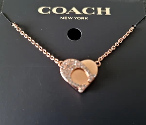 COACH ROSE GOLD HEART W/RHINESTONE SIG. C SMALL PENDANT NECKLACE NEW🎀NIP🎁 - Picture 1 of 7