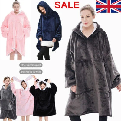 Adult Hooded Snuggle Blanket Super Soft Fleece Sherpa Warm Wearable Hoodie Robe