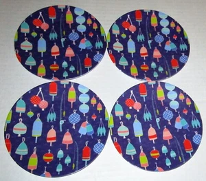 Coastal  Melamine-Ware Tidbit Candy Side Plates 6" FISHING FLOAT'S Set of 4 - Picture 1 of 1