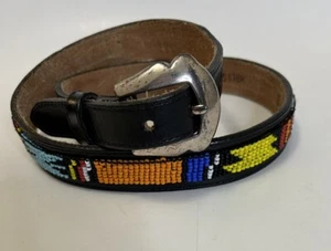 Justin Black Leather Beaded Belt Size 30 Southwestern Native Cowhide Made In USA - Picture 1 of 10
