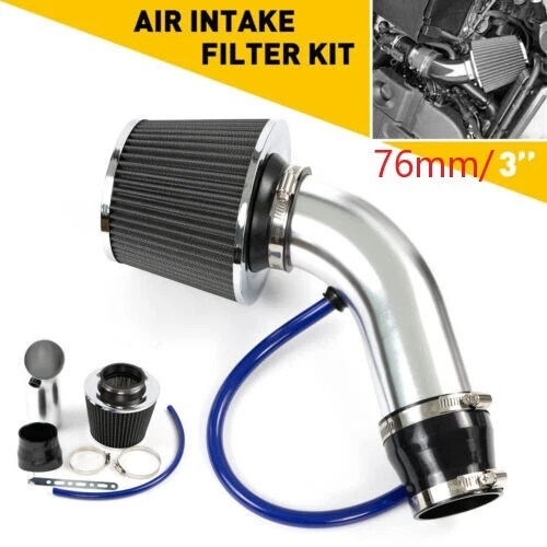 76mm 3" Universal Car Cold Air Intake Filter +Alumimum Induction Kit Pipe Hose - Image 1 of 4