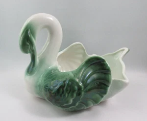 Vintage Hull Coronet Swan Green & White Glazed Pottery Planter USA #213 - Picture 1 of 8