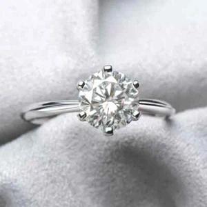 2CT Round Cut Lab-Created Solitaire Ring 14k White Gold Plated - Picture 1 of 7