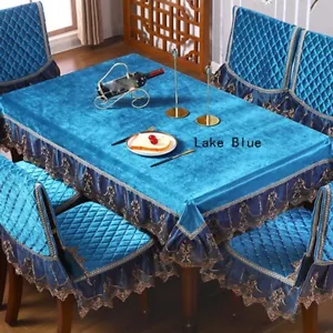 Rechteckig Tischtuch Tuch Samt Bestickter Spitzenrand Tischdecke Dekor Luxus - Bild 1 von 18