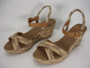 TORY BURCH CAMELIA COLOR-BLOCKED JUTE MID WEDGE ESPADRILLE SANDALS WOMEN'S 8 M - Picture 1 of 12