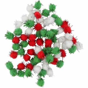 Mini Glitter Pom Poms Red Green White 0.8 Cm 200 Pieces - Picture 1 of 2