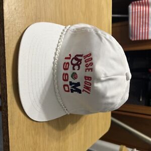 Vintage 1990 USC Trojans & Michigan Rose Bowl White Snapback Hat