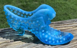 Vintage Fenton Blue Opalescent Hobnail Cathead Slipper Shoe EUC - Picture 1 of 8