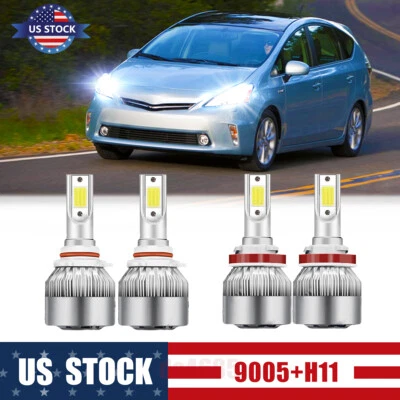 Комплект из 4 комбинированных передних светодиодных ламп дальнего и ближнего света для Toyota Prius 2010-2015 годов выпуска - Изображение 1 из 4