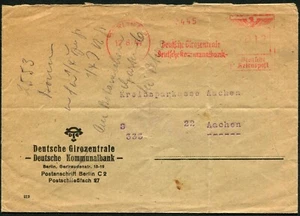 German Bank Mail Cover Berlin to Aachen Nachnahme COD Postmark 1944 WWII Europe - Picture 1 of 2