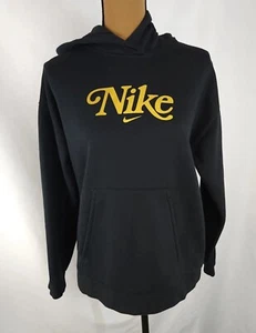 Nike Schwarz Gold Swoosh Pull Over Sweatshirt Tasche Hoodie Damen S/M Mädchen XL - Bild 1 von 12