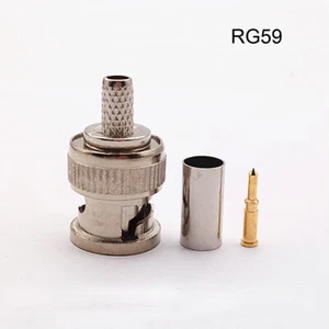2pcs Nickel Plated BNC Plug Crimp Coaxial Straight Male Connector for RG59 Cable - Picture 1 of 4