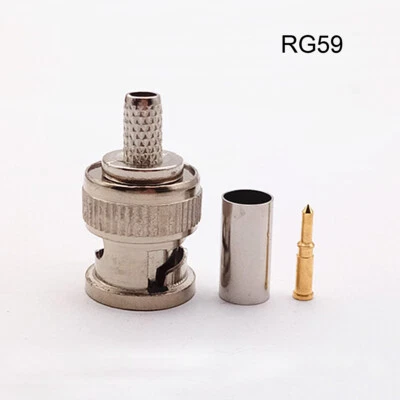 10pcs Nickel Plated BNC Plug Crimp Coaxial Straight Male Connector for RG59 - Image 1 of 4