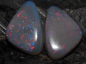 Australischer Opal Multi Fire glatte ausgefallene Form passendes Paar/14X9X3MM/MS - Bild 1 von 7