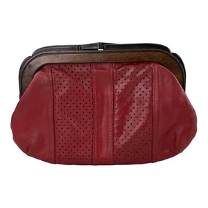 Leather Blood Red Clutch Clasp Bag Purse 60’-70’s Boho Vintage Retro - Picture 1 of 18