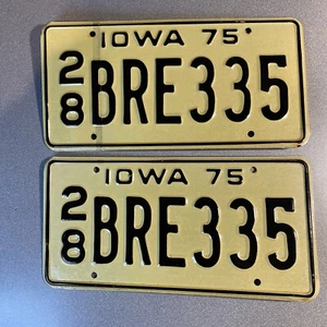 Vintage Pair 1975 Iowa License Plates Delaware County BRE335 - Picture 1 of 7
