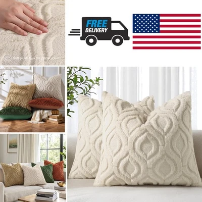 Juego de 2 fundas de almohada de lana sintética suave de 18x18 pulgadas beige moderno decoración de sala de estar Foto 1 de 4