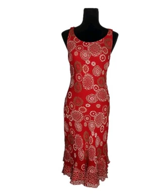 Signature by Robbie Bee Vtg Y2K Silk Tiered Midi Dress Red Floral Women's 10  - Image 1 of 4