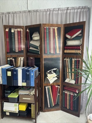 vintage*Four Panel SCREEN ROOM DIVIDER Books *72"H - Image 1 of 4