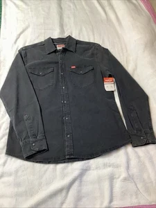 Wrangler Pearl Druckknopf Hemd Herren Medium schwarz Langarm Knopfleiste Western Neu mit Etikett - Bild 1 von 7