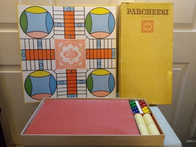 Complete Vintage 1975 Selchow & Righter Deluxe Style Parcheesi Board Game - WORN - Image 1 of 4
