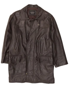 VINTAGE Mens Leather Coat UK 40 Large Brown Leather AM15 - Picture 1 of 2