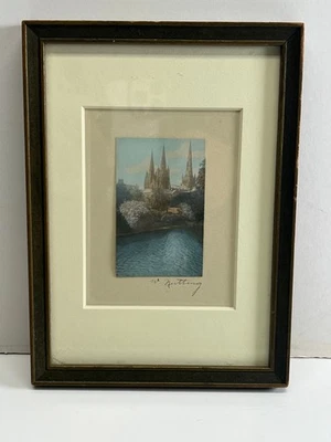 Vintage signed Wallace Nutting, castles by the river 7 5/8 x 5 5/8" frame - Image 1 of 3