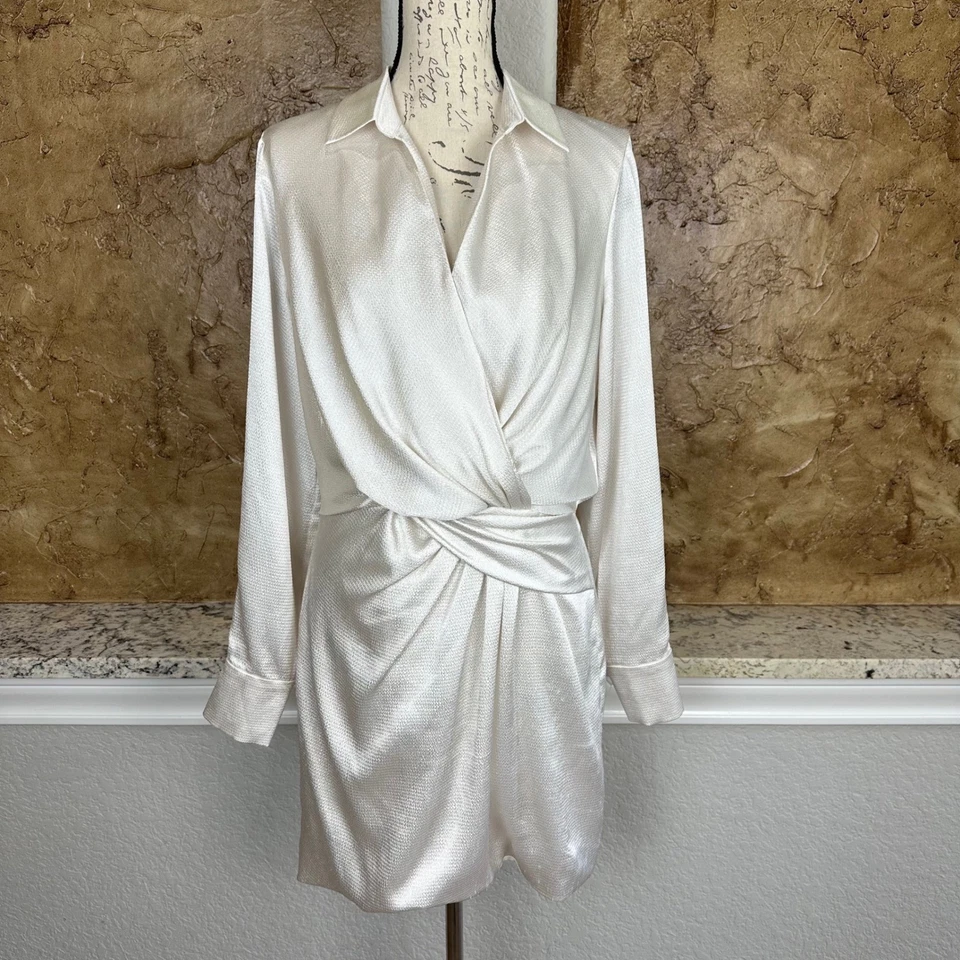 ML Monique Lhuillier платье с длинным рукавом мини искусственного надежном текстурированный слоновой кости размер 12 - Изображение 1 из 4