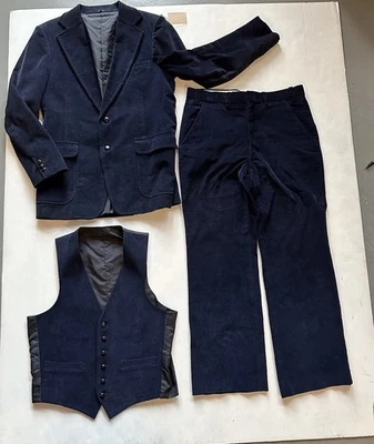 Traje Chaleco Chaqueta Pantalones Vintage Sears 40 Azul Pana Años 70 3 Piezas 34 Foto 1 de 4