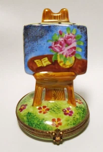 LIMOGES Artistas EASEL Rosas PEINT MAIN Francia LL CAJA BARATIJA PORCELANA - Imagen 1 de 6