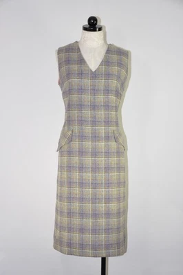 60s Vintage Lavender Purple Plaid Tartan Wool Tweed Sleeveless Dress Women L - Image 1 of 4