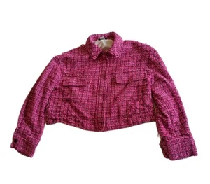 Rachel Zoe Large Pink Tweed Jacket Cropped Zip Front w/ Pockets Lined Collared - Picture 1 of 14