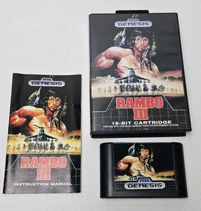 Rambo 3 III (Sega Genesis, 1989) Complete CIB with Manual Tested CLEAN - Picture 1 of 7
