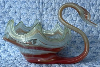 Boneco de cisne de vidro tigela soprada à mão “mais cedo” vintage laranja verde branco - Imagem 1 de 4