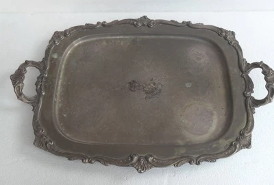 大号20英寸镀银茶/咖啡托盘/盘带把手,脚 — 第 1/4 张图片