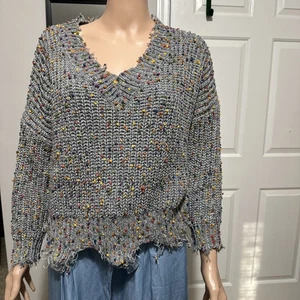 Main Strip Damen S/MColorful Pom Pom Polka Dot Fransen Pullover V-Ausschnitt grau/muli - Bild 1 von 7