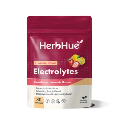 HerbHue Electrolytes – Strawberry Lemonade | Electrolyte Hydration Drink 30 Serv
