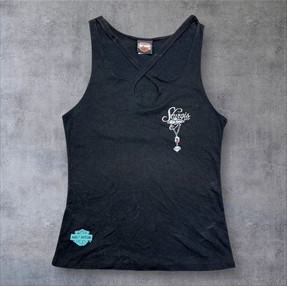 Regata Vintage Y2K Harley Davidson Motociclista Sturgis Feminina Preta Tamanho G - Imagem 1 de 4