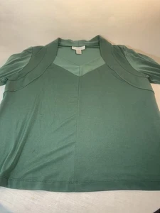 Simonton Says Size 1X Womens Green Long Sleeve Top Stretch Pullover Knit MADEUSA - Picture 1 of 13