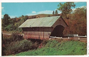 Red COVERED BRIDGE over PASSUMPSIC RIVER  New England VERMONT Postcard VT - Picture 1 of 2