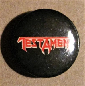TESTAMENT RARE EARLY 90'S BLACK WITH RED LETTERING CLASSIC LOGO ROUND PROM0 PIN - Picture 1 of 2