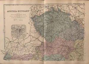 1891 Bohemia, Moravia, Austria Original Antique Hand Coloured Map by G.W. Bacon - Picture 1 of 3